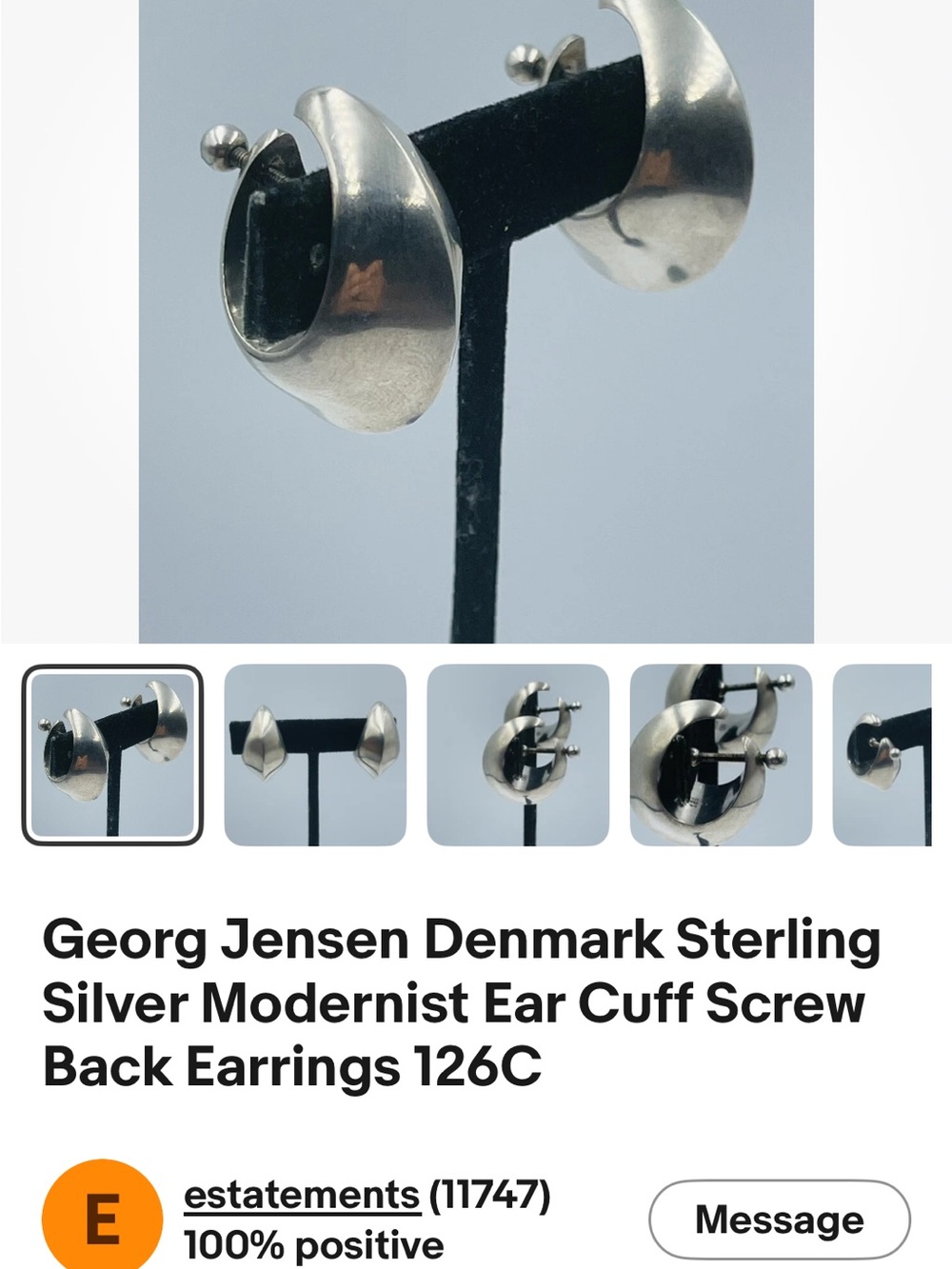 Georg Jensen Mid Century Modern Sterling Hoop Earrings - Model Number 126 B